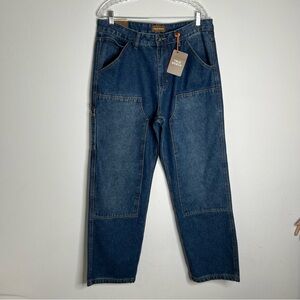 True North Jeans Mens Loose Carpenter Blue Denim Double Knee Workwear Sz  36 X32